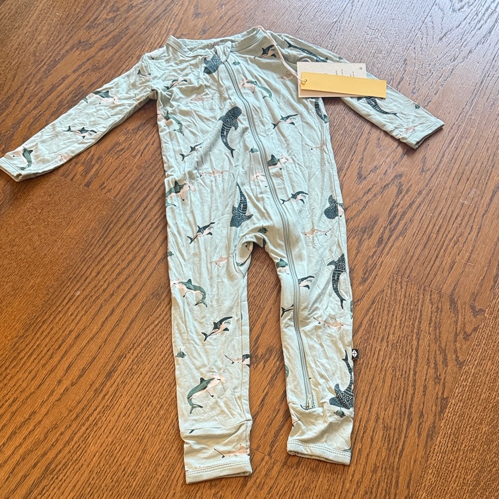 NWT - Kyte BABY Sage Shark Print Kids Footie - Size 2T
